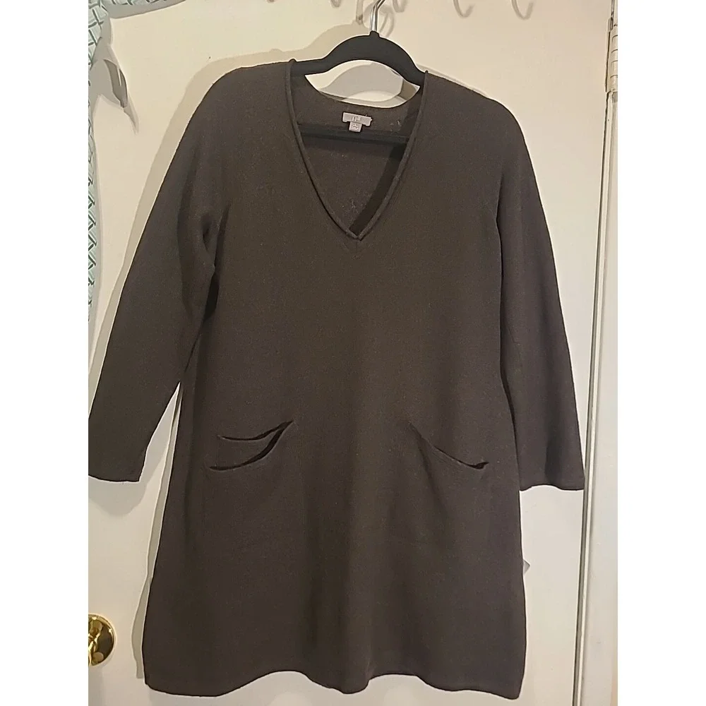J Jill Tunic Sweater Wool Cashmere Long Sleeve V-neck Brown Front Pockets Lg Pet - Picture 4 of 16